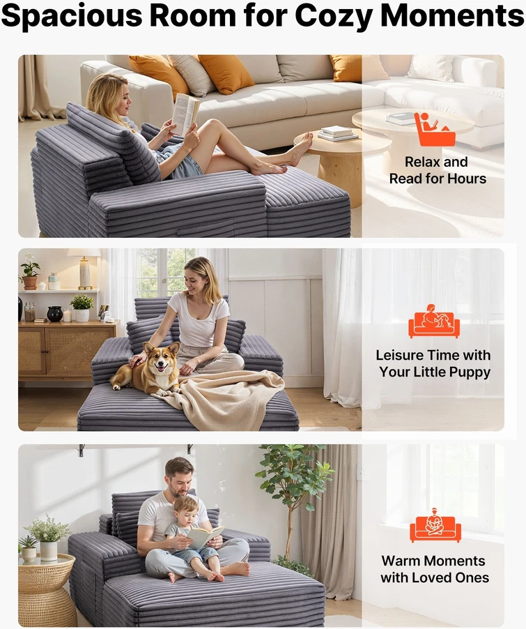 Sofa VEVOR miegamojo krėslas su pagalvėlėmis