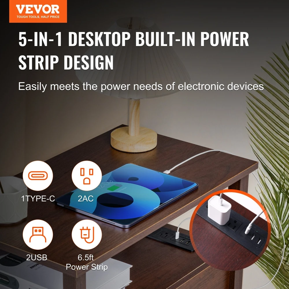 VEVOR Siauras naktinis staliukas su USB jungtimis