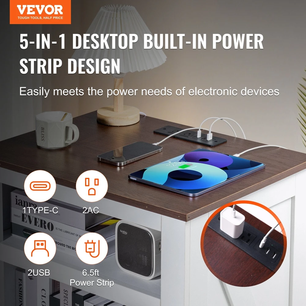 VEVOR Sodybos stiliaus staliukas su USB prievadais