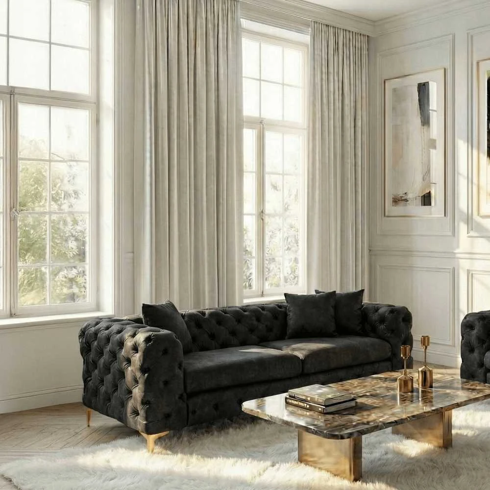 Morentas MORRENTO trivietė sofa, tamsiai pilka, aksominė, modernus žavesys