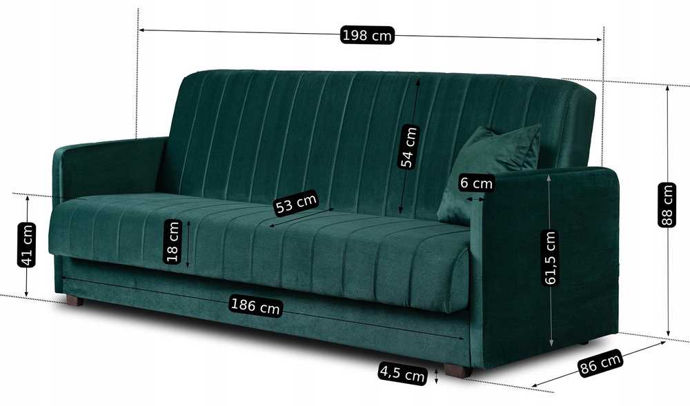 Mebel Elite Išskleidžiama sofa PORTO, 114 × 186 cm miegamoji vieta, žalia
