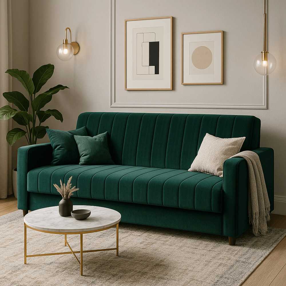Mebel Elite Išskleidžiama sofa PORTO, 114 × 186 cm miegamoji vieta, žalia