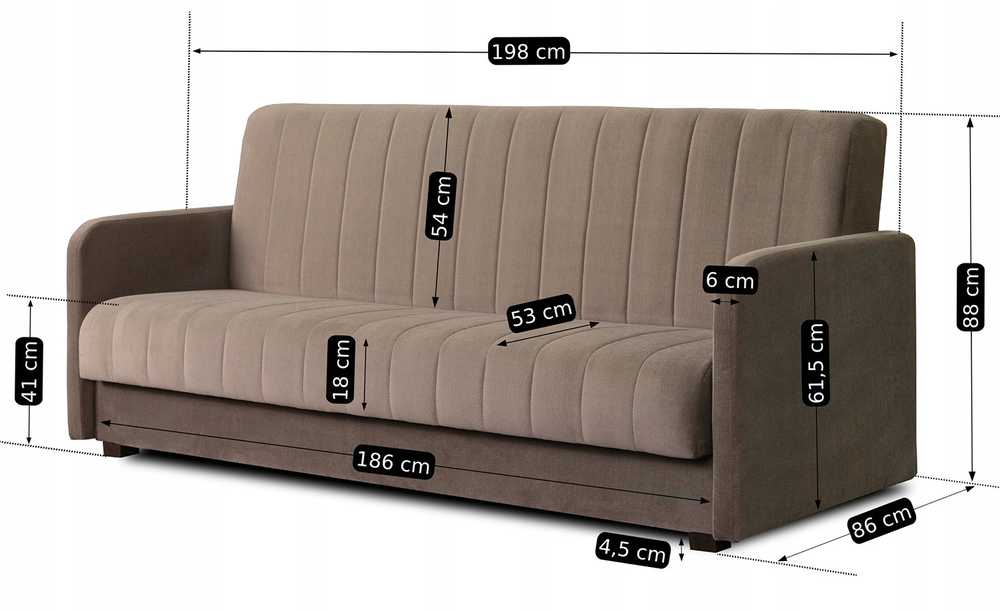 Mebel Elite Išskleidžiama sofa PORTO su patalynės dėže, 198 cm, smėlinė