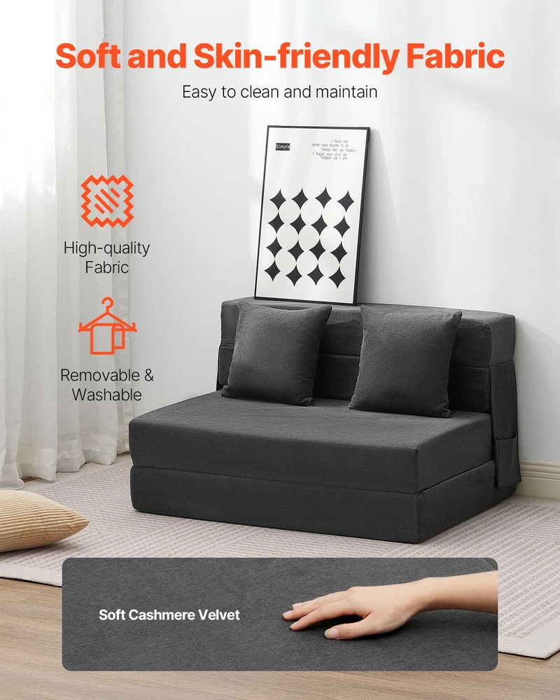 VEVOR Sulankstoma sofa-lova su pagalvėmis tamsiai pilka