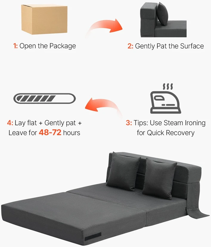 VEVOR Sulankstoma sofa-lova su pagalvėmis tamsiai pilka