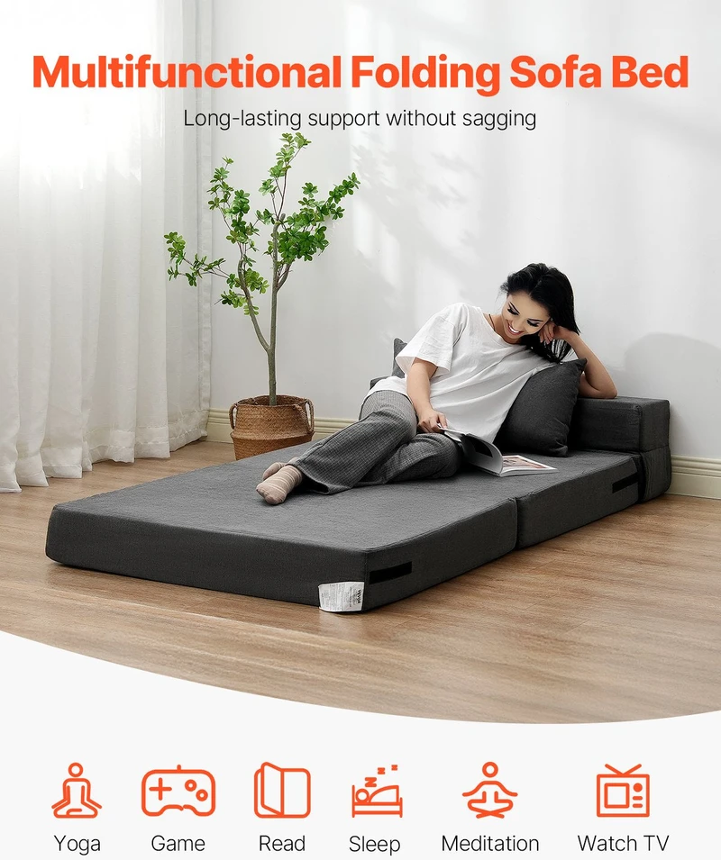 VEVOR Sulankstoma sofa-lova su pagalvėmis tamsiai pilka