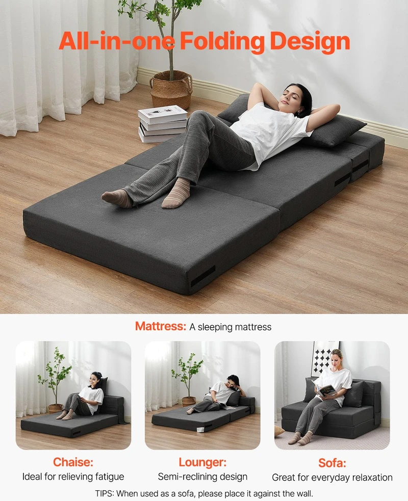 VEVOR Sulankstoma sofa-lova su pagalvėmis tamsiai pilka