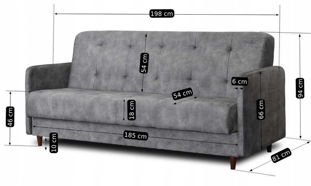 Mebel Elite Sofa-lova TIVOLI su patalynės dėže, 198 cm, pilka
