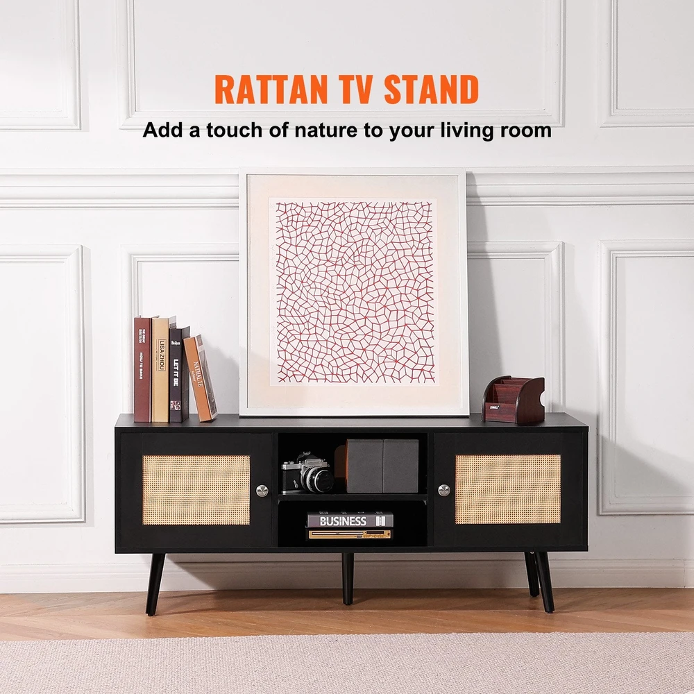 TV staliukas VEVOR Rataninė TV spintelė 140 cm