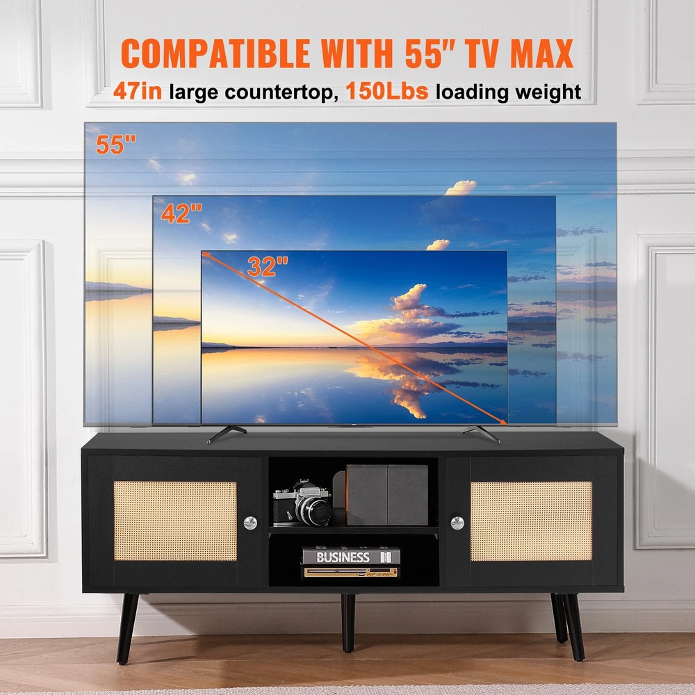 TV staliukas VEVOR Rataninė TV spintelė 140 cm