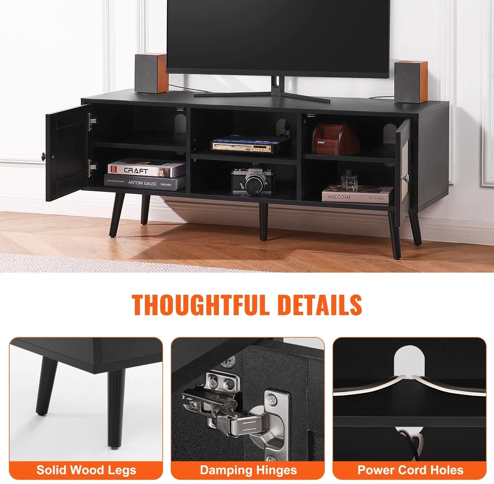 TV staliukas VEVOR Rataninė TV spintelė 140 cm