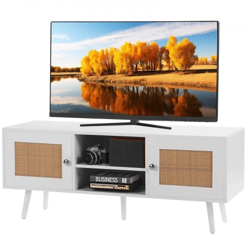 TV staliukas VEVOR Baltas rotango televizoriaus stovas