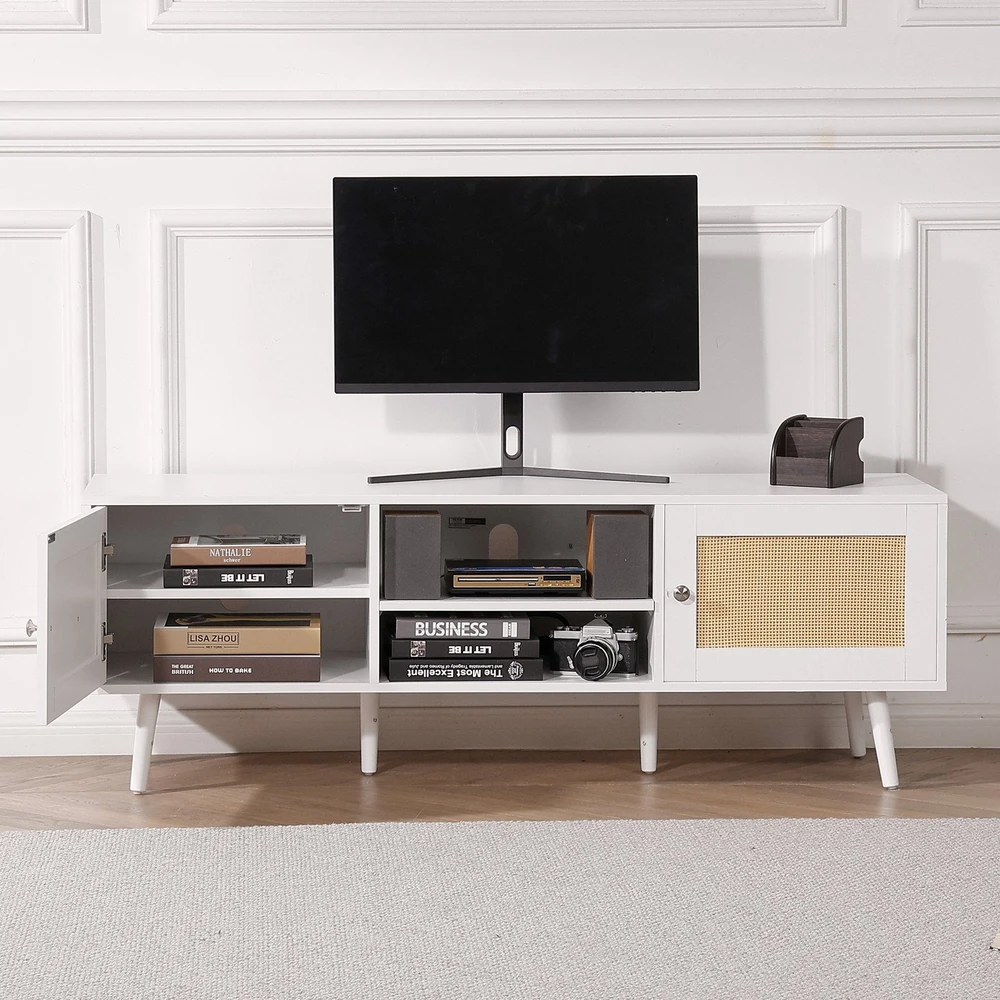 TV staliukas VEVOR Rataninė televizoriaus spintelė 65" TV su lizdu