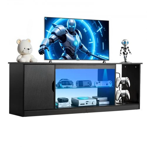TV staliukas Vevor TV stovas iki 165 cm su stikline lentyna