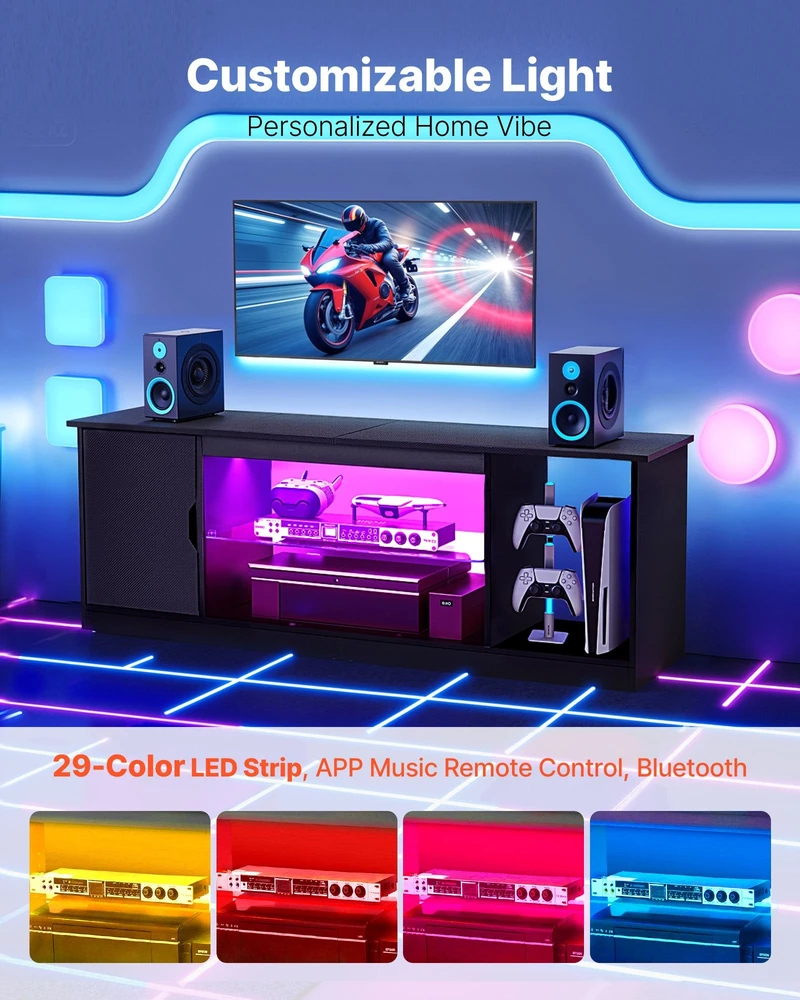 TV staliukas Vevor TV stovas iki 165 cm su stikline lentyna