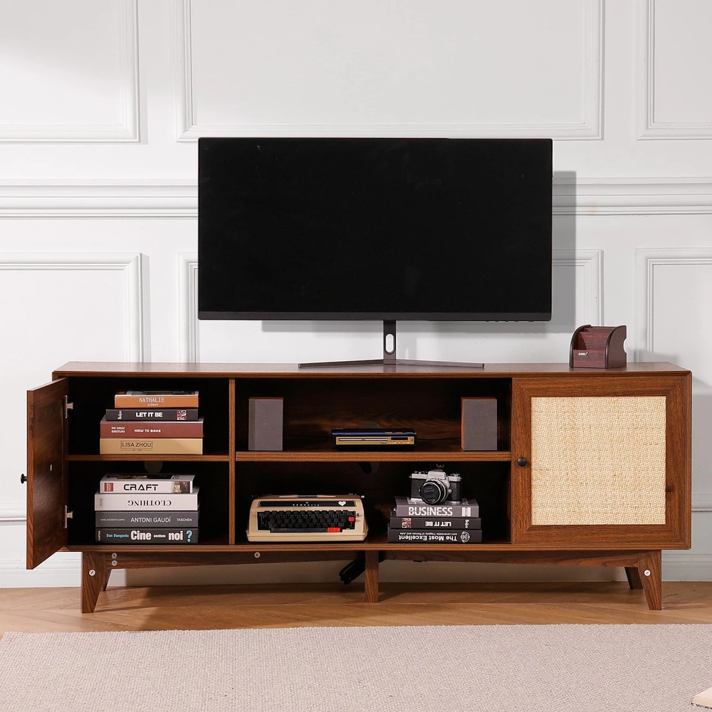 TV staliukas Vevor Rataninė TV spintelė 191cm, bohemiškas stilius, riešuto spalva