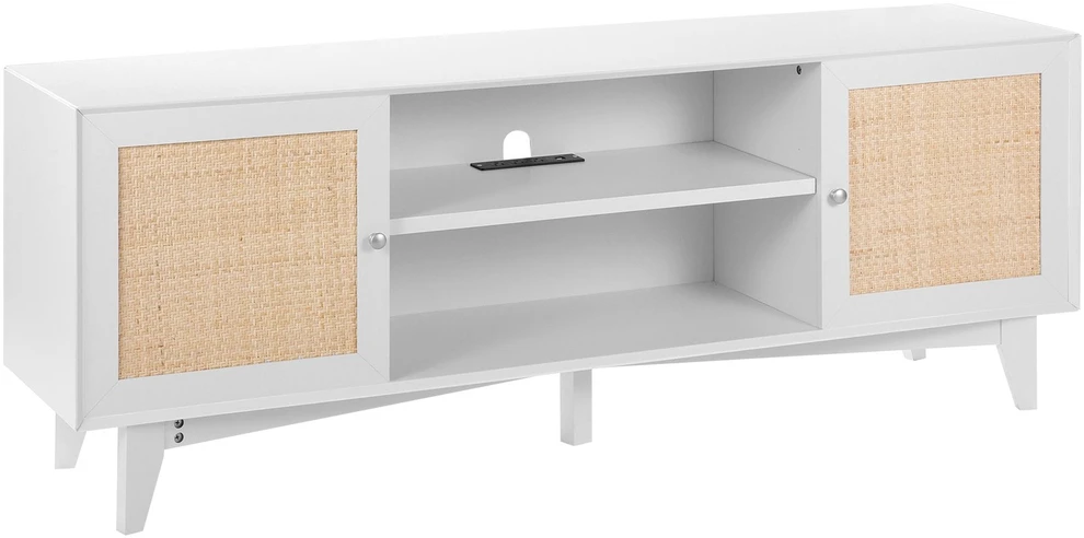 TV staliukas VEVOR Rattan televizoriaus stovas 191 cm baltas