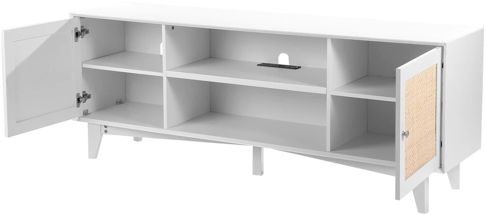 TV staliukas VEVOR Rattan televizoriaus stovas 191 cm baltas