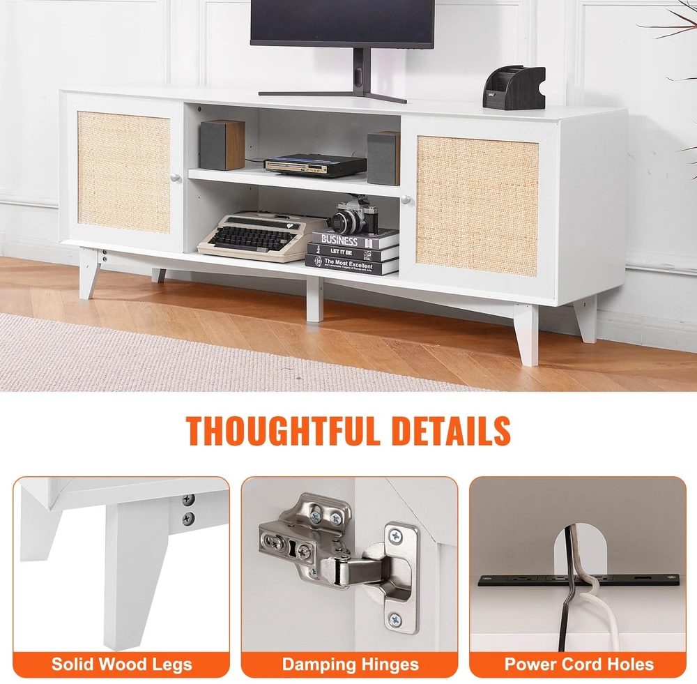 TV staliukas VEVOR Rattan televizoriaus stovas 191 cm baltas