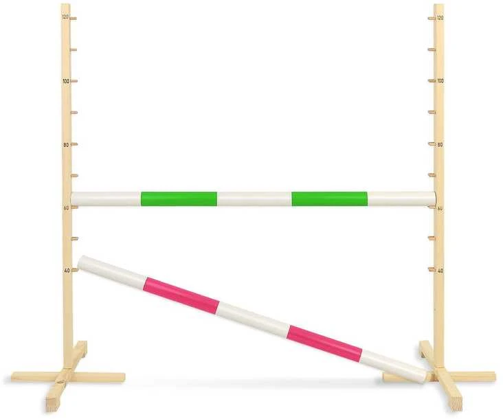 Šokinėjimo kliūtis hobby horse su žalia ir rožine kartimi