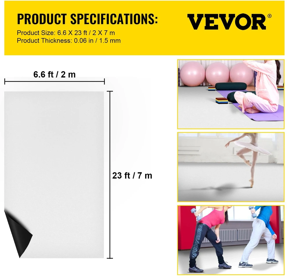 VEVOR Šokio grindų danga, 6.6x23 pėd.