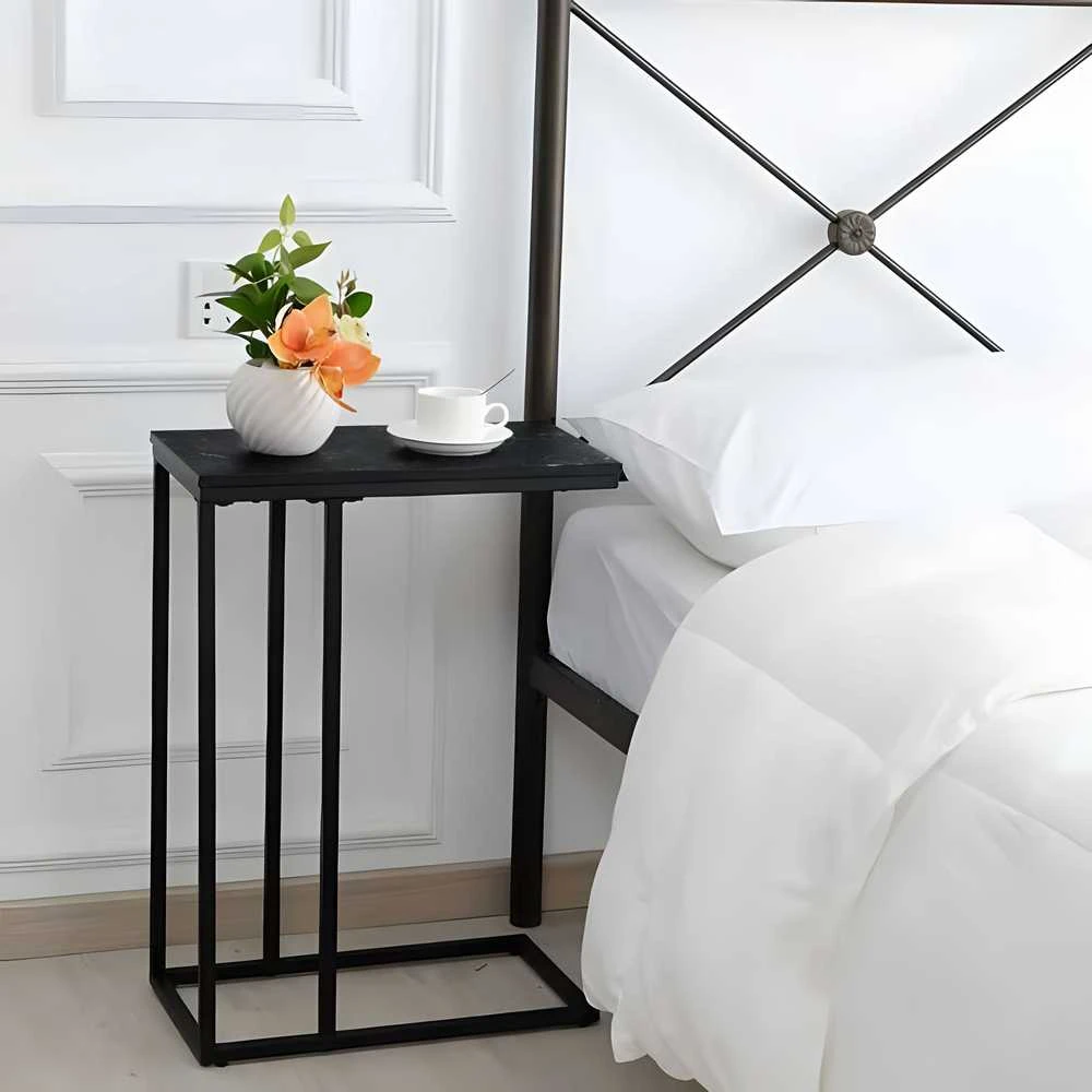 Žurnalinis staliukas, C-forma, juodas marmuras, ModernHome