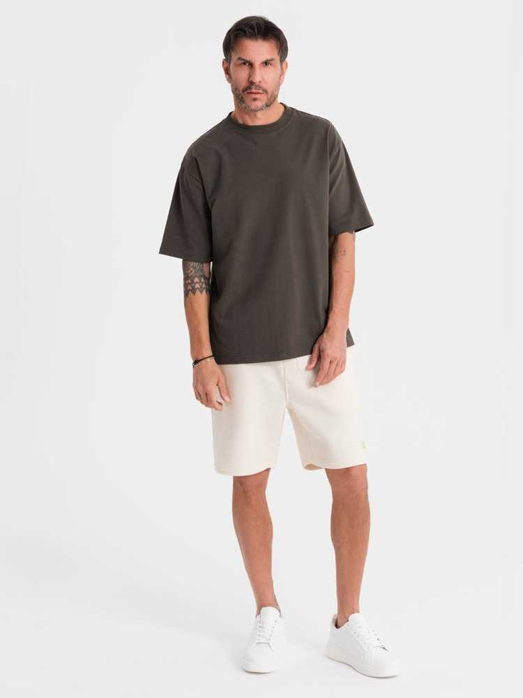 Šortai unisex kreminės spalvos su raišteliu