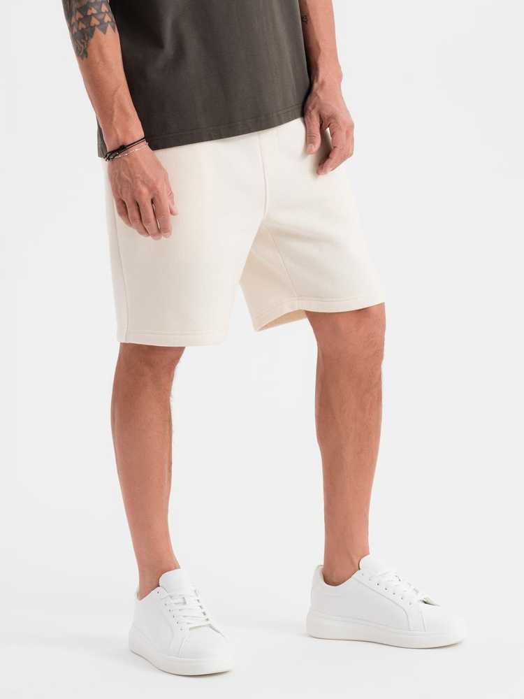 Šortai unisex kreminės spalvos su raišteliu