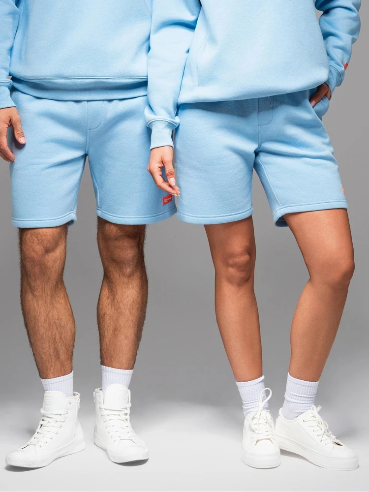 Šortai unisex mėlyni su raišteliu ties juosmeniu