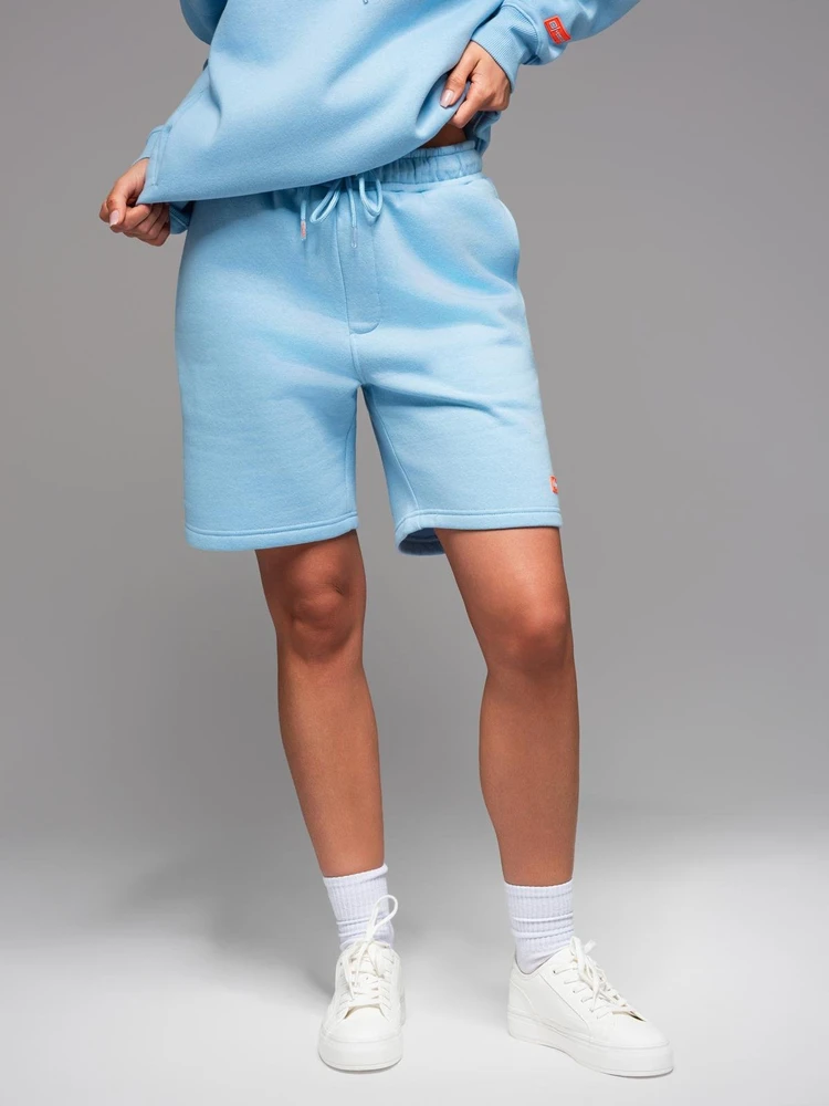 Šortai unisex mėlyni su raišteliu ties juosmeniu