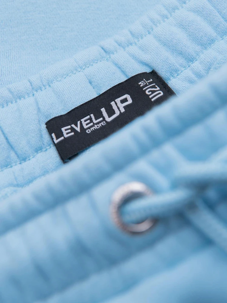 Šortai unisex mėlyni su raišteliu ties juosmeniu