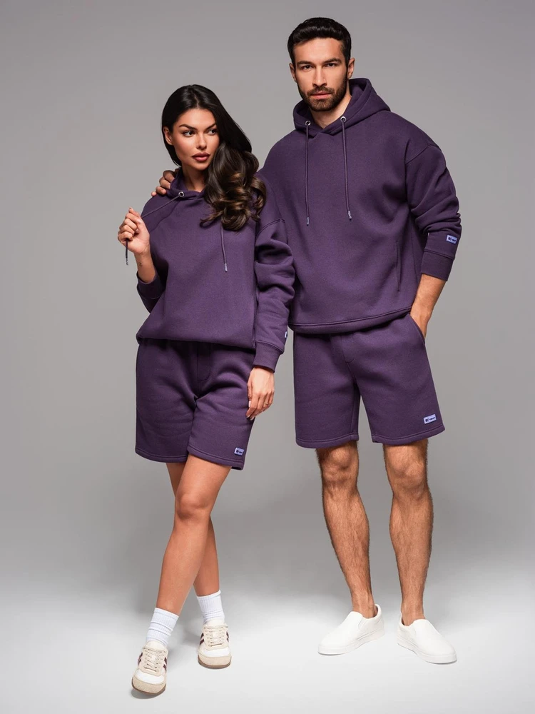 Šortai unisex su raišteliu violetinės spalvos