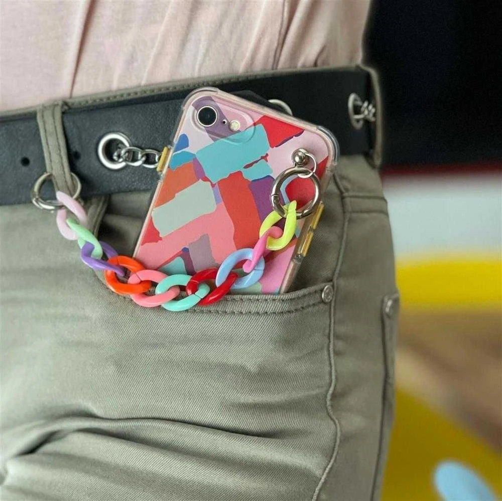 Hurtel Spalvotas elastingas dėklas su grandinėlės pakabuku, skirtas iPhone 13 mini