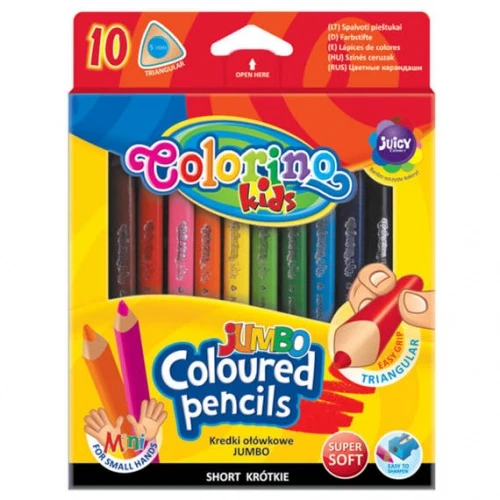 Spalvoti pieštukai, tribriauniai, stori JUMBO COLORINO, 10 spalvų