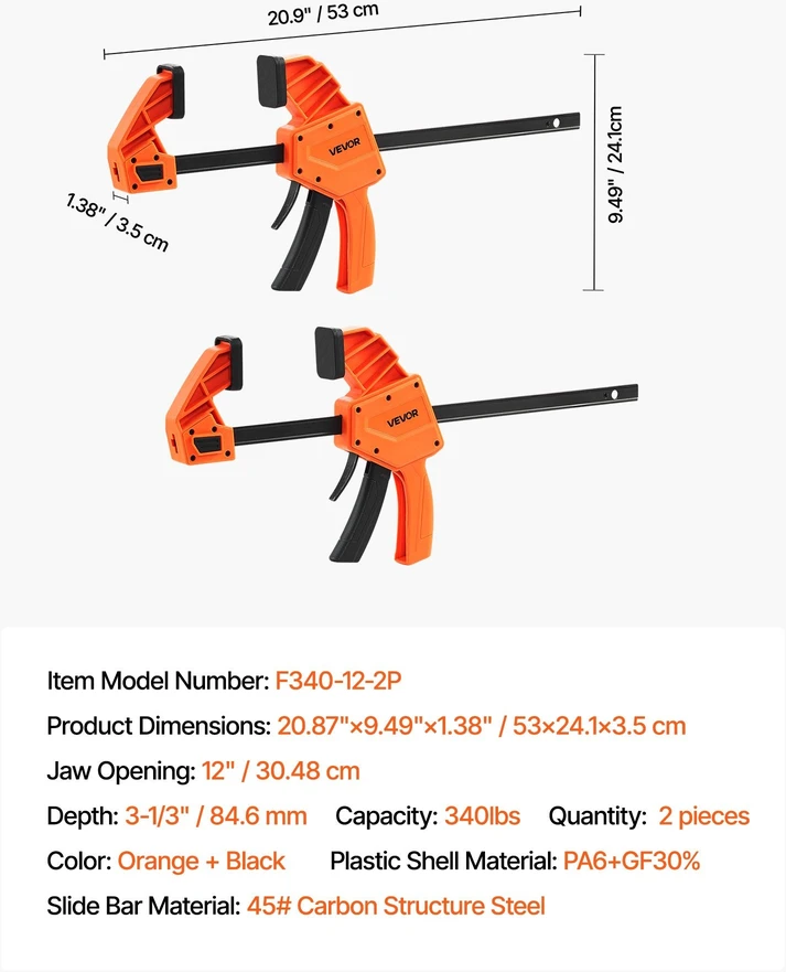 VEVOR Medžio apdirbimo spaustuvai 2 vnt, 30,48 cm 154 kg