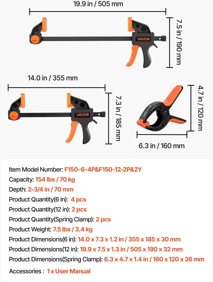 Spaustuvų rinkinys VEVOR F150-6-4P&F150-12-2P&2Y, 8 vnt.