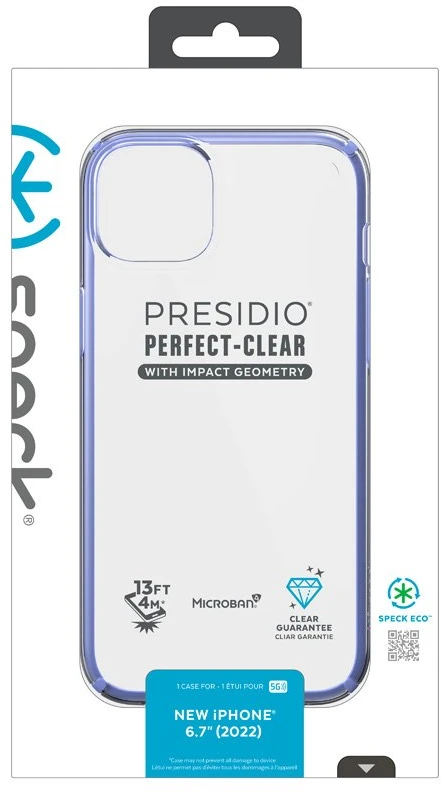 Speck Presidio Perfect-Clear with Impact Geometry - dėklas skirtas Apple iPhone 15 Plus/ 14 Plus with MICROBAN coating Clear / Grounded Violetinė