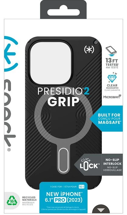 Speck Presidio2 Grip ClickLock & Magsafe - dėklas skirtas Apple iPhone 15 Pro Juodas / Slate Pilkas / Baltas