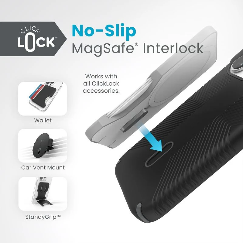 Speck Presidio2 Grip ClickLock & Magsafe - dėklas skirtas Apple iPhone 15 Pro Juodas / Slate Pilkas / Baltas