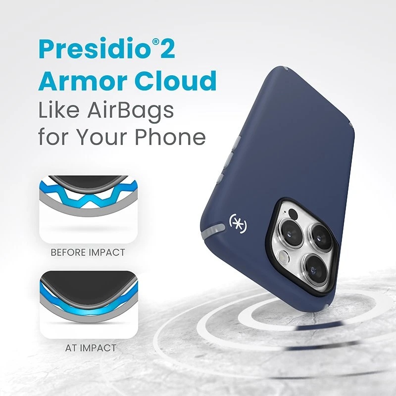 Speck Presidio2 Pro Magsafe - dėklas skirtas Apple iPhone 15 Pro Coastal Mėlyna / Dust Pilkas / Baltas