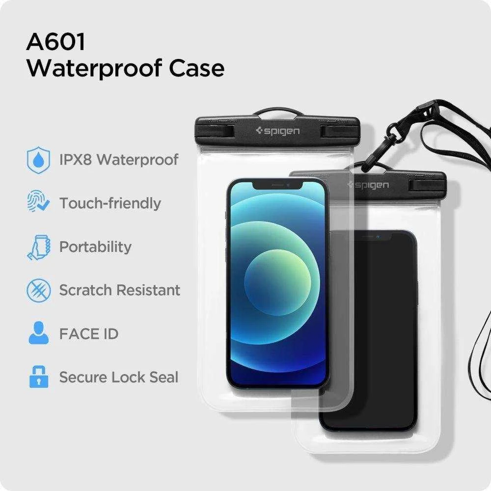 SPIGEN A601 UNIVERSALUS VANDENIUI ATSPIRUS DĖKLAS 2 PAKUOTĖS CRYSTAL CLEAR