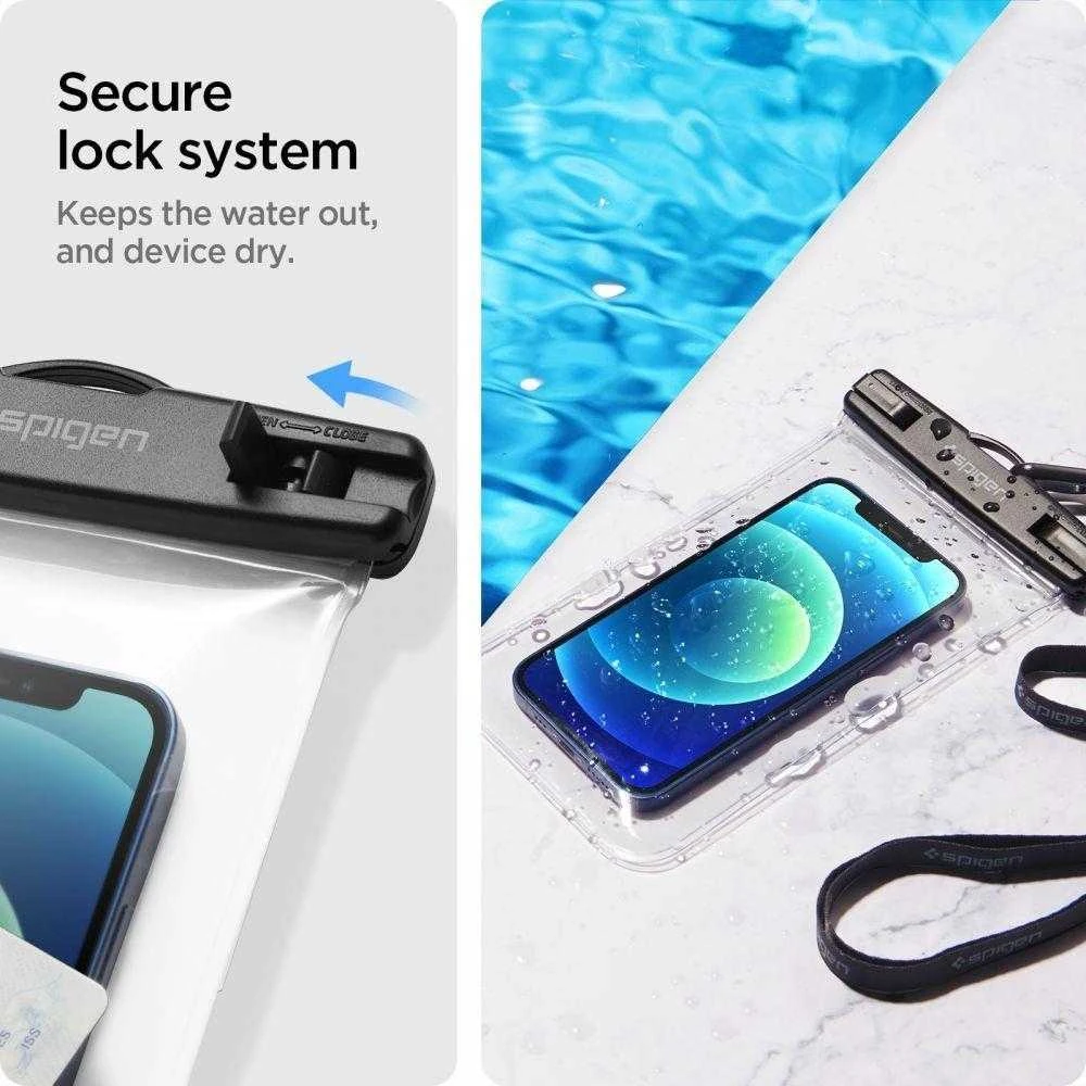 SPIGEN A601 UNIVERSALUS VANDENIUI ATSPIRUS DĖKLAS 2 PAKUOTĖS CRYSTAL CLEAR