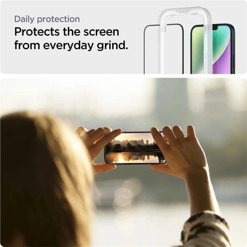 Apsauginis stiklas Spigen ALM GLASS FC Apple iPhone 13 / 13 Pro / 14 su juodos spalvos krašteliu