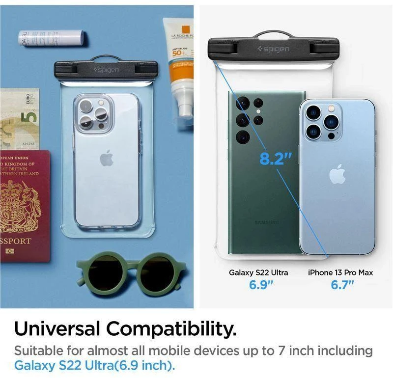 SPIGEN A601 UNIVERSALUS VANDENIUI ATSPIRUS DĖKLAS 2 PAKUOTĖS CRYSTAL CLEAR