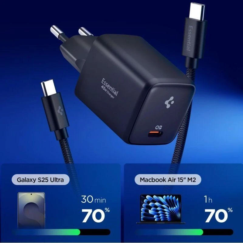 Spigen EE451EU Essential USB-C 45W Wall Charger - Juodas