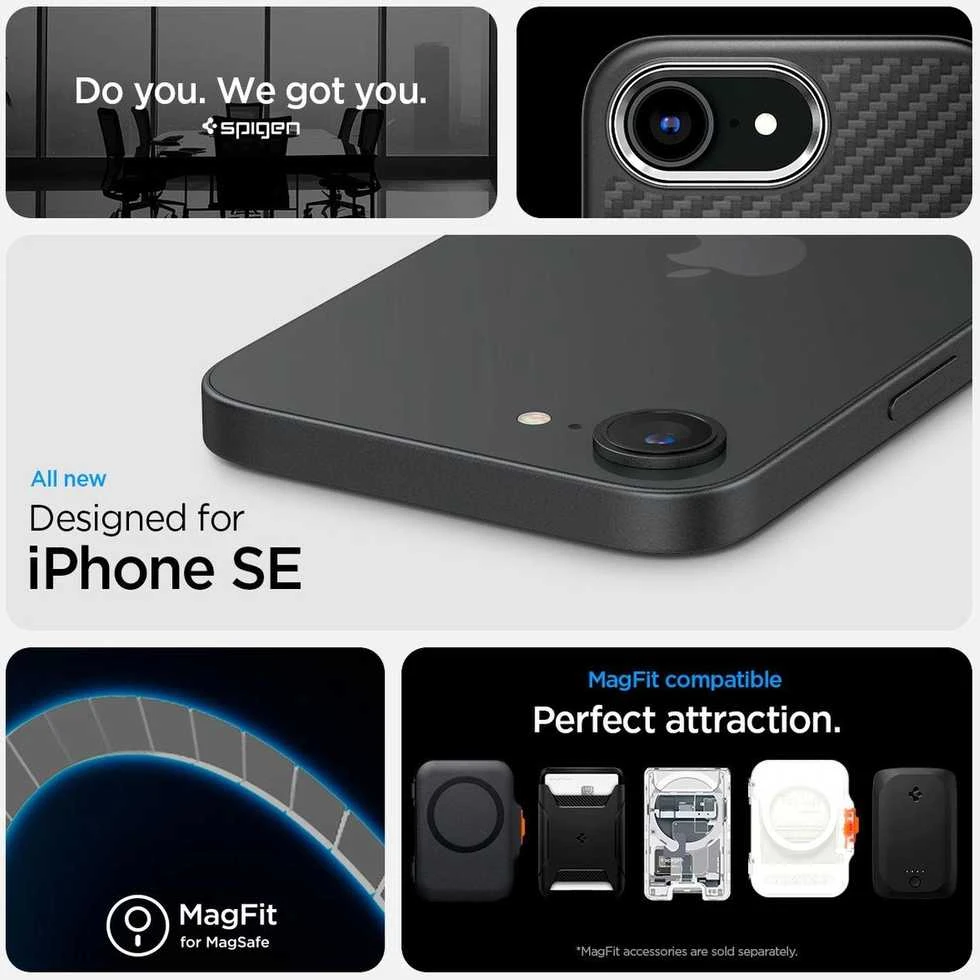Spigen Enzo Aramid MagSafe Apple iPhone SE 4 (2025) – dėklas telefonui juodos spalvos