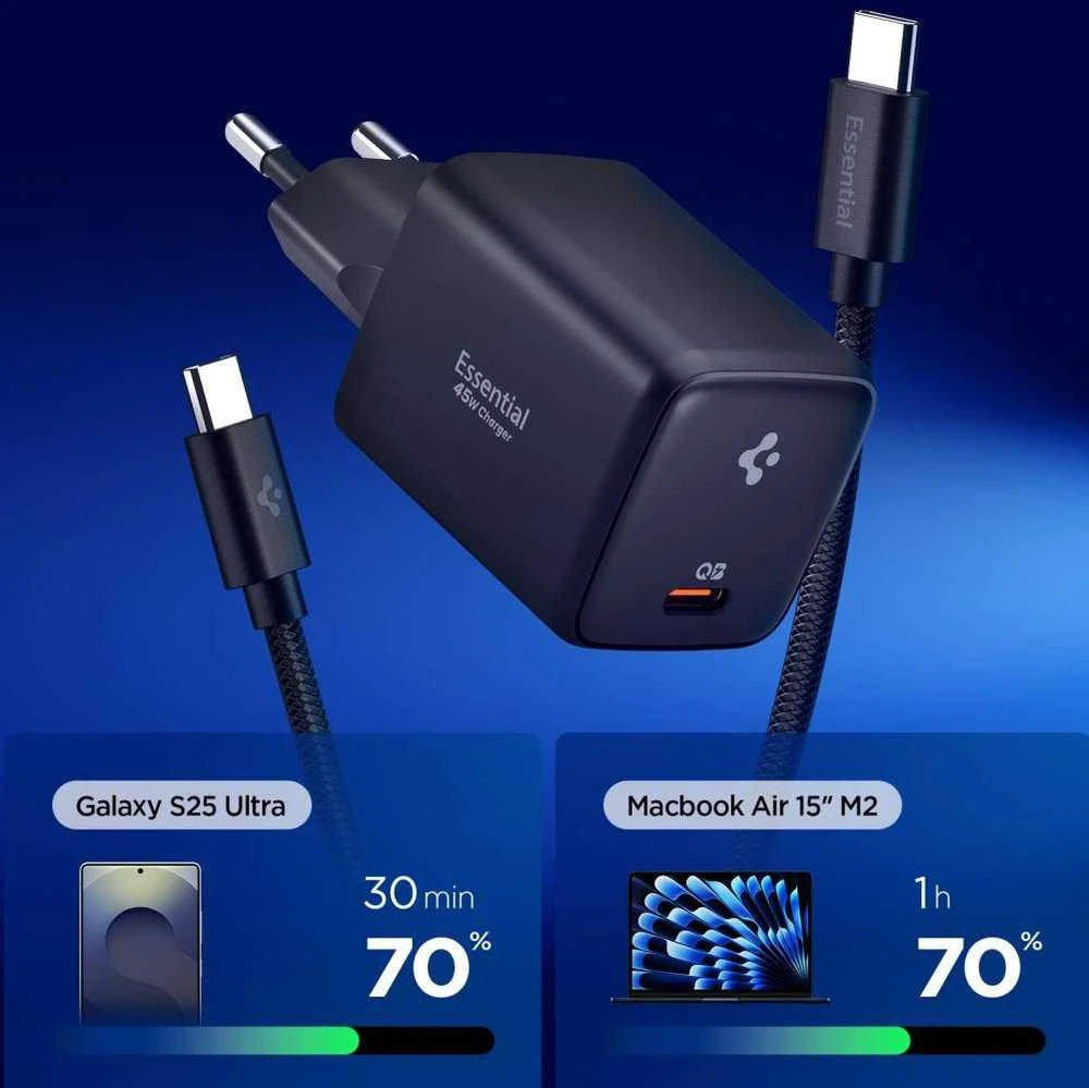 Spigen EE451EU Essential USB-C 45W Wall Charger - Juodas