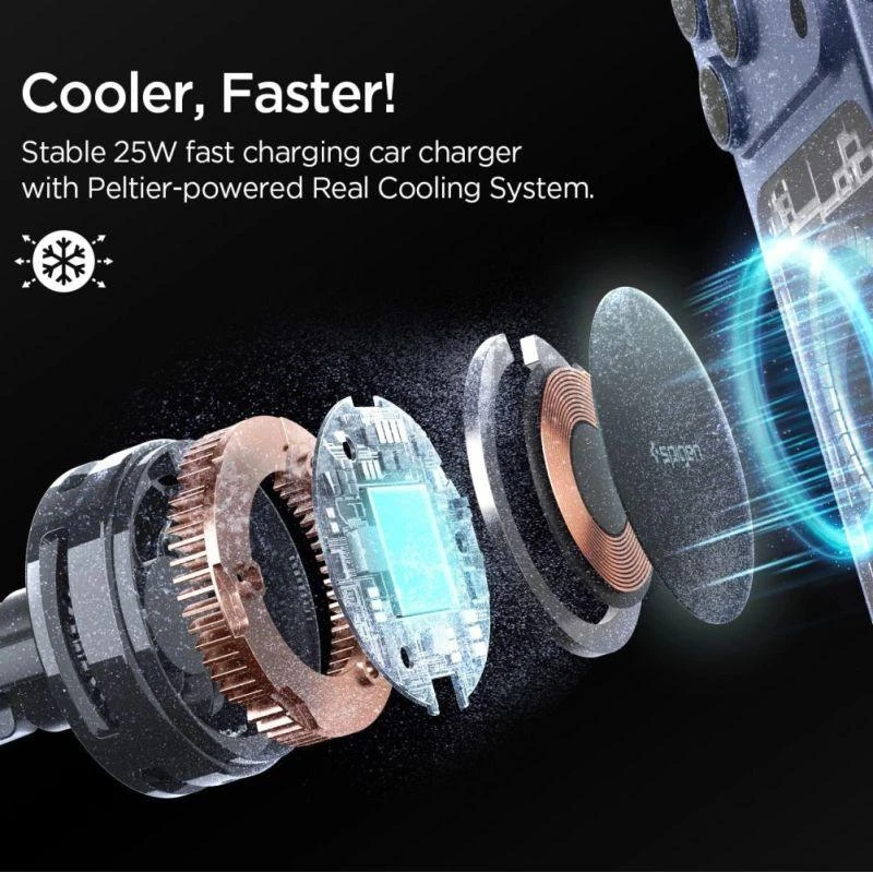 Automobilinis laikiklis Spigen Essential MagSafe Peltier Wireless Car Charger EV25MFAQ, juodas - Air vent
