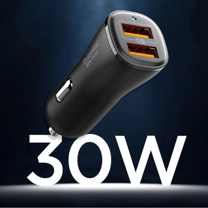Juodas 30W 2xUSB-A automobilinis įkroviklis „Spigen Essential EV302”