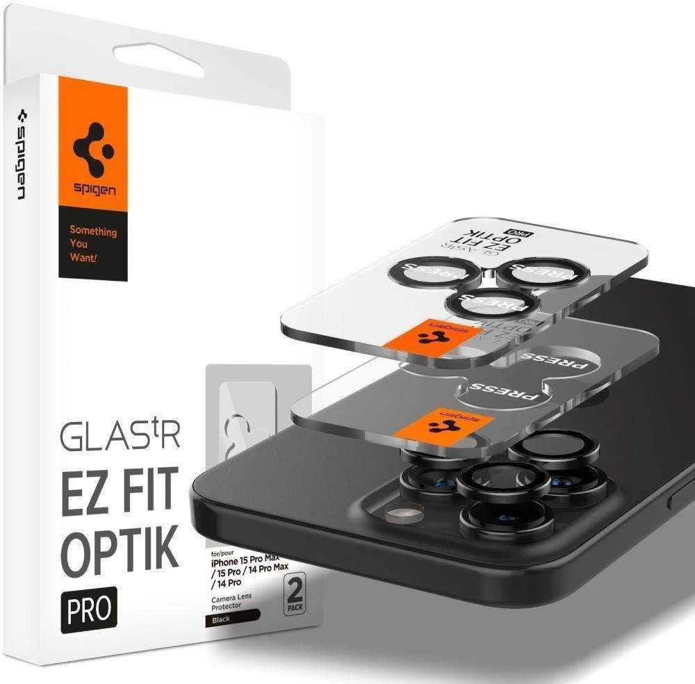 Spigen KAMEROS OPTIK.TR "EZ FIT" KAMEROS KAMEROS APSAUGOS 2 PAKUOTĖS IPHONE 14 PRO / PRO MAX / 15 PRO / PRO MAX CRYSTAL CLEAR